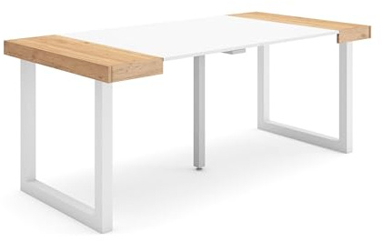 Skraut Home | Ausziehbarertisch | Multifunktionaler ausziehbarer | 180 | Für 8 Gäste | Massivholz Beine | Moderner Stil | Eiche und weiß