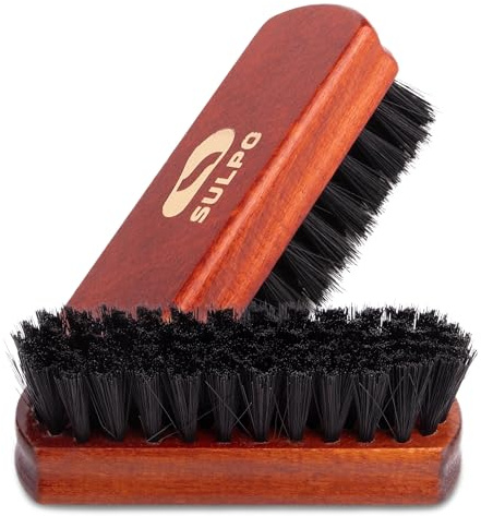 SULPO Schuhbürste Länge 12 Zentimeter - Schuhputzsets Schuhputzbürste Schuhbürsten Lederbürste putzen Schmutzbürste weiche Borsten schwarz Polierbürste - 2 Stück Set - Schuhpflege