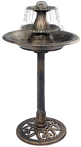 Hommdiy Vogelbad mit Springbrunnen Vogeltränke Wasserschale Vogel Tränke Bad Gartenbrunnen Gartendeko Zierbrunnen Brunnen Bronzen 50x91cm Kunststoffshtyle E