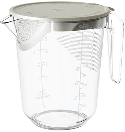 Jarra medidora transparente, jarra medidora de 1 litro con tapa, jarra de escala multimedición, jarra de cocina apta para microondas con filtro, báscula de medición para preparación de cocina, agua