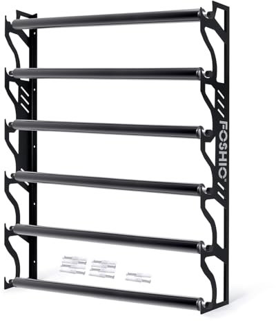 FOSHIO Metal Vinyl Rack, Wall Mounted, Holds 6 Rolls, Black, Large, Garage Workshop, Automotive Vinyl Wrap, Wallpaper, Window Film