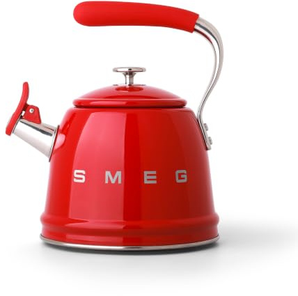 SMEG Hervidor silbante para estufa, estilo retro de los años 50, 2.3 litros (10 tazas/2.4 cuartos de galón) tetera de acero inoxidable con diseño icónico y silbato, pieza de declaración de cocina