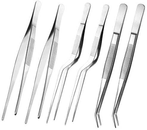 Küchenpinzette, 6 Stück Kochpinzette, Pinzette Edelstahl, Grillpinzette, kochpinzetten Set,für Dekorieren von Speisen, Kochen, Backen, 16cm Küchenzangen, Küchenwerkzeuge