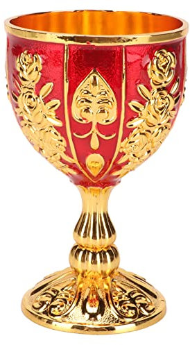 Yuecoom Weinkelch Im Vintage-Stil, Gold, 10,2 Cm, Goldkelch, Hohe Zinklegierung, Retro-Prägung, Blumenmuster, Zuhälterbecher, Heimkunst, Handwerk, Dekoration Für Party, Bankett, Bar(Gold und Rot)