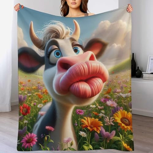 PAZZK Süße Kuh Decke, Flannel Tagesdecke Couchdecke Sesseldecke Wohndecke Vier Jahreszeiten Decke Kuscheldecke Sofadecke Mit Muster,（180×200cm）