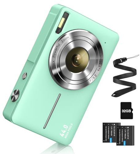 Appareil photo numérique 44 MP FHD 1080p Appareil photo numérique avec carte 32G Appareil photo avec batterie Simple Portable Zoom numérique 16X pour enfants, adolescents, étudiants, personnes âgées,