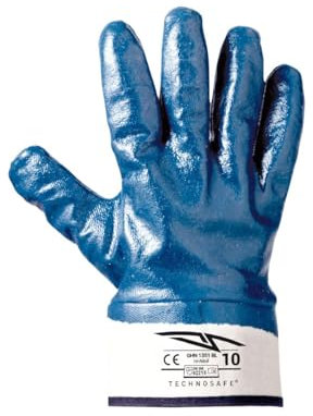 SADISRLS Guanti da lavoro blu/bianco NBR spalmati nitrile, resistenti all'abrasione, oli, idrocarburi e agenti chimici con polsino di sicurezza, benzinai, tg. 10, 10 paia