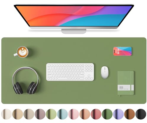Roslim Schreibtischunterlage aus Kunstleder, lange Mauspads, rutschfeste Computermatte für den Schreibtisch, wasserdichter Laptop-Schreibtischunterlage in Olivgrün, Größe 13.7''X23.6''