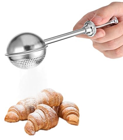Flour Duster, Stainless Steel Flour Sifter for Baking, One Handed Operation Flour Duster for Bread Baking, Small Powdered Sugar Shaker Duster for Quick Sifting Cakes and Spices