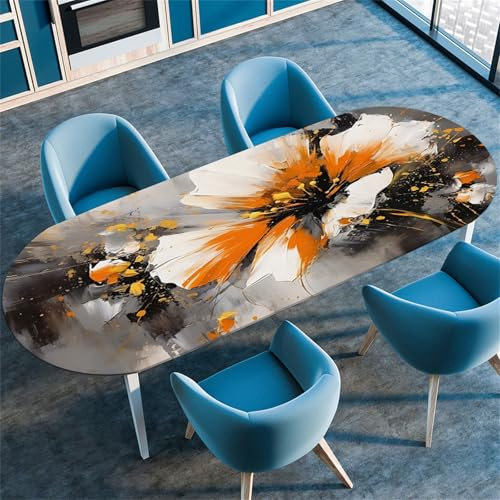 Highdi 3D Elastische Tischdecke Oval Abwaschbar, Spanntischdecke Oval Gartentischdecke Outdoor Oval Tischdecke mit Gummizug für Esszimmer, Küche (91x152cm(36x60),Weinlese-Baum 3)