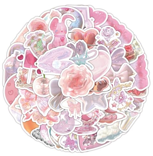 60Pcs Pink Book Stickers, Self-Adhesive Vinyl Stickers, Waterproof Stickers Heart Shape, Trendy Cool Sticker Set, for Laptop, Computer, Luggage, Skateboard, Water Bottles, Scrapbook