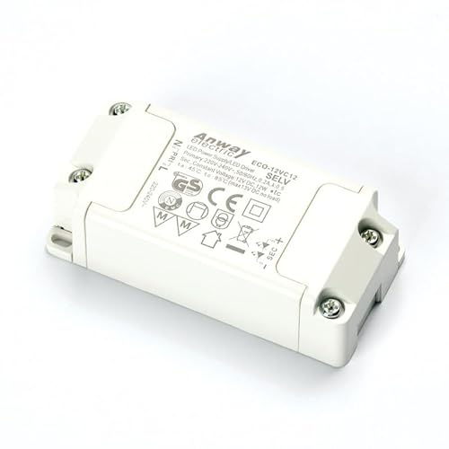 ANWAY ECO-12VC12 Transformateur d'alimentation électrique LED 12 V 12 W 50/60 Hz SELV Transformateur pilote Blanc