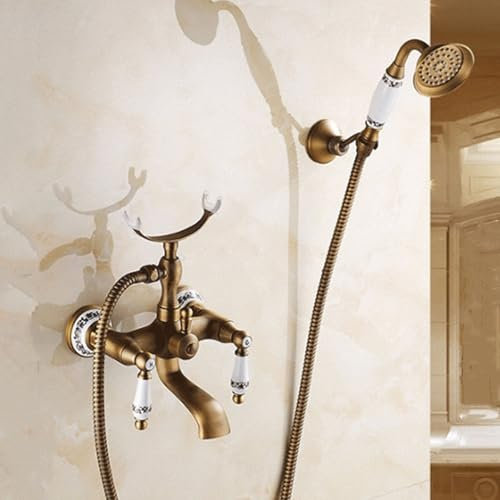 ZYCDP Miscelatore Vasca Vintage Muro con Doccetta, Miscelatore per Doccia 2 Manopole con Deviatore Antico