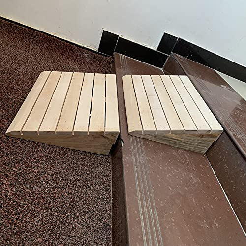 Schwellenrampe 2er Set Holz Türschwellenrampe für Rollstühle Rutschfeste Einstiegsrampe für Gehhilfen 3/4/5/6 Zoll Rise Bordsteinrampen für Treppen (Größe: 30,8 x 30 x 12 cm)