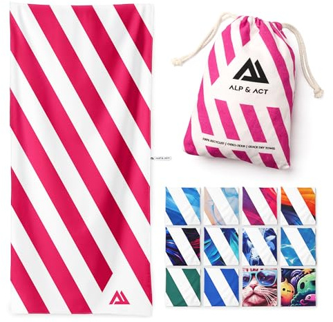 ALP & ACT Beach Towel XXL 200x90 cm - 100% Recycled Microfiber - SUPER LIGHTWEIGHT & Quick Dry - Large Microfiber Towels for Beach & Sun Lounger - Bath Sheets, Bath Towels for Adults & Kids - pink