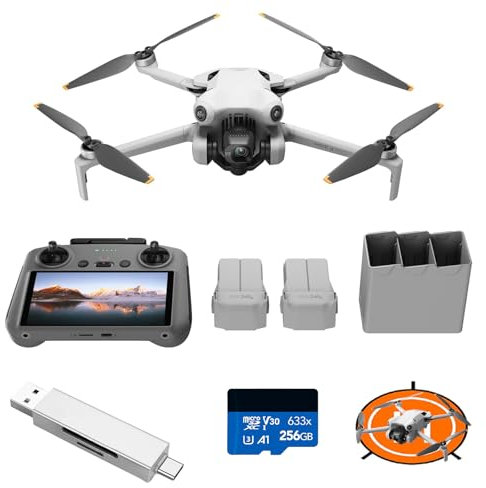 DJI Mini 4 Pro Fly More Combo Bundle, faltbare mini-Drohne mit 4K HDR-Videokamera, 34 Minuten Flugzeit, Video-Übertragungsreichweite, C0 (Kartenleser + Speicherkarte)