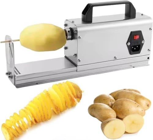Affettatrice elettrica commerciale for patate, affettatrice for patatine fritte a spirale,macchina for patatine fritte in acciaio inox con manico e 2 lame, for patate, pomodori, patatine ricce,hot dog