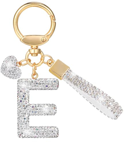 MWOOT Schlüsselanhänger Buchstabe Glitter Rhinestone, Keychain Silvery mit Namen Cute Car Keychain, Auto Schlüsselanhänger Tasche Anhänger Handbag Charms Accessories Keyring Geburtstag for Frau(E)