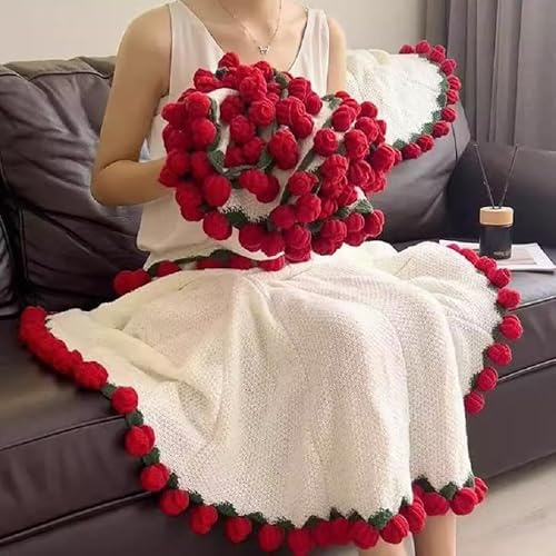 LetCart Handmade Crochet Rose Bouquet Blanket,Foldable Floral Throw,Handmade Floral Throw Blanket Farmhouse Knit Throw Blanket for Sofa Bed Decor, DIY Gift Kit