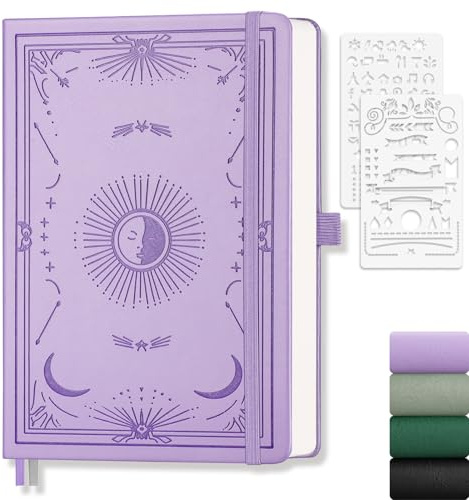 Notizbuch A5 Blanko, 100g/m² Papier, 192 Seiten, PU Hardcover, 14,5 x 21cm | Skizzenbuch, Kein Ausbluten, 180°flach, Innentasch, für Frauen und Männer, Skizzieren, Zeichnen, Malen, Geschenk, Lila