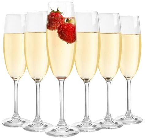 Tefrine 6-teiliges klassisches Champagnerflöten-Set, Premium-Champagnergläser, 180 ml, kristallklare Sektgläser, ideal für Feiern und besondere Anlässe, perfekt für Champagner- und Weinliebhaber