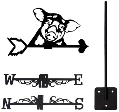 perfk Wetterfahne mit Schweinchen-, Schweine-Ornament, dekoratives Zubehör, Kunstgeschenk, Windrichtungsanzeiger, Wetterfahne aus Metall zur