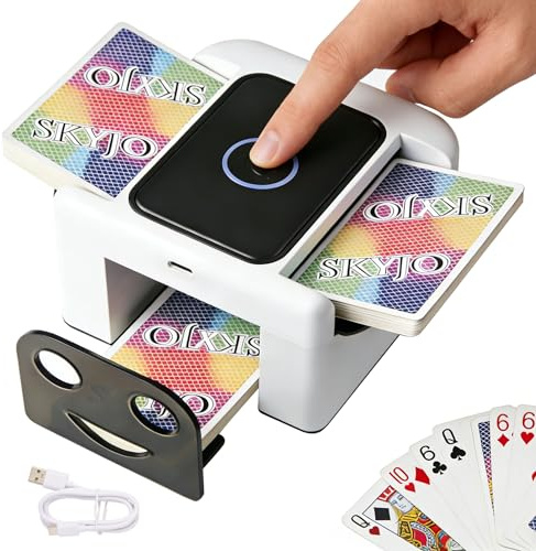 Automatic Card Shuffler Rechargeable 1-2 Deck for UNO Poker Blackjack Skip-Bo etc Card, Low Noise Fast Shuffle, One-Press Auto Electric Shuffling Machine, 2000 mAh USB Charge Card Shuffler (White)