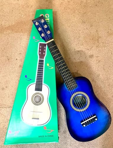 23'' BLUE WOODEN GUITAR KIDS ACOUSTIC MUSICAL INSTRUMENT LEARNING BEGINNER Guitar Classical with 6 Adjustable Strings Skill Improving Kids Play Early Educational Pre School Children