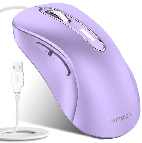 memzuoix Maus mit Kabel – Optische USB-Maus mit 1400 DPI, 5 Tasten, ergonomisches Design, 1,5 m Kabel – Für PC, Laptop, Mac (Lavendel)