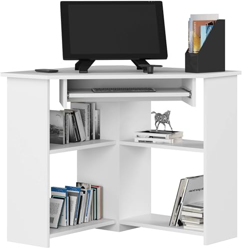 Schreibtisch L Form, ecktisch, Eck Schreibtisch für Home Office, Einfache Montage, 80x74x80 cm, Elegantes funktionales Design, 16 mm laminierte Platte (Weiß)