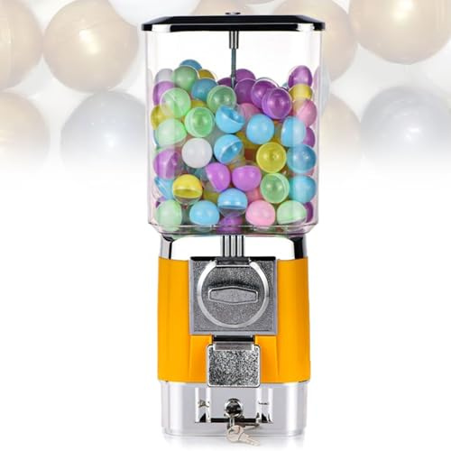 Distributeur de Boules de Gomme, Distributeur de Bonbons avec 100 Jetons en Acier Inoxydable, 200 Boules Vides, Plage de Sortie 25 Mm~35 Mm, Surprises Et Souvenirs D'enfance, pour Magasins de Yellow