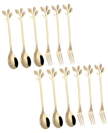 COLLBATH 12 piezas Cucharas y Tenedores de Postre de Acero Inoxidable con Diseño Dorada para Café Té y Aperitivos Utensilios de Cocina Elegantes y Fáciles de Limpiar