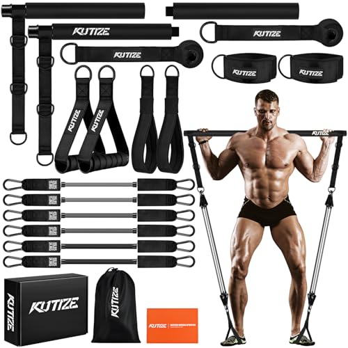 KUTIZE Pilates Equipment, Heavy Duty Pilates Bar Kit with Resistance Bands for Men, Strength Training Bar for Legs, Hip, Waist Back, Arm, Abs, Chest, Shoulders, Portable Home Gym Full Body Workout