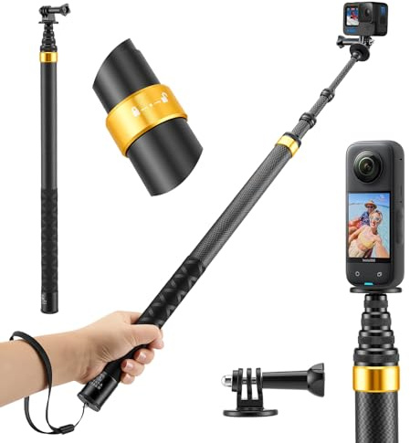 Perche à selfie invisible en fibre de carbone de 3 m, longue perche à selfie monopode avec support universel 1/4 pour Insta360 X4/X3, GoPro Hero 13-9, DJI Osmo Action – Tige d'appareil photo