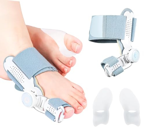 Hallux Valgus Korrektur Set für Damen und Herren, Upgrade Version mit Verstellbarer Hallux Valgus Schiene und Silikon Zehenspreizer für Daumen, Reduziert Hallux Valgus Belastung für Tag und Nacht