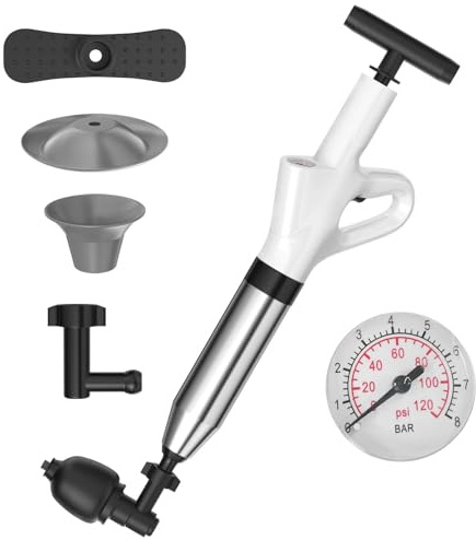 Fyrindel 7 Pezzi Sturalavandini a Pressione, Pompa Stura Scarichi a Pressione, Pistola Stura Lavandini Ad Aria Compressa, Stura Lavandini a Pressione Wc Potente, per Disintasare Wc, Lavello, Vasca