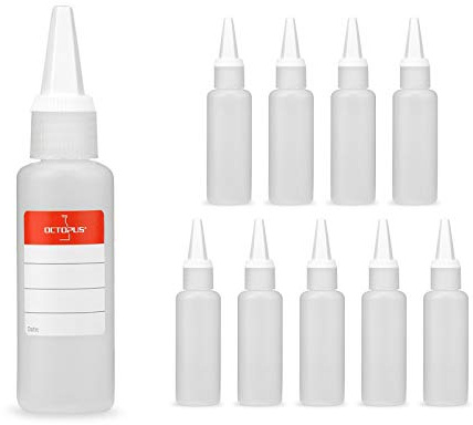 Octopus 10 Plastikflaschen 50 ml mit weissen Spritzverschlüssen 18 mm Gewinde (leer)