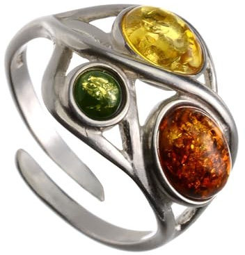 HolidayGiftShops Einstellbarer Ring aus baltischem Bernstein-Sterlingsilber Magdalena