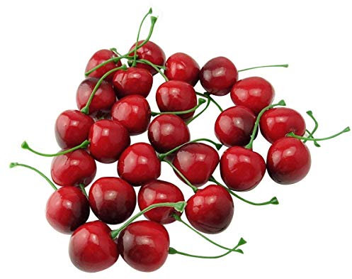 Zhichengbosi 25PCS Foam Artificial Cherries, Fake Red Cherries, Lifelike Fruit Model For Home Decor, Furniture Display, Party Decoration