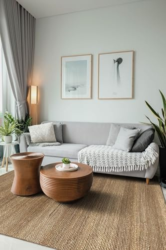 HAMID - Juteteppich,Giralda Teppich 100% Natürliche Jutefaser Handgewebt, Weicher Teppich und Hohe Festigkeit, Wohnzimmer, Esszimmer, Schlafzimmer, Flurteppich - Natürlich (400x300cm)