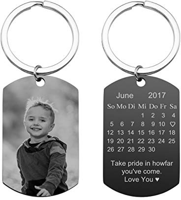 PiercingJak Schlüsselanhänger Foto+Text+Kalender Beiderseitig Gravur Edelstahl Erkennungsmarke Dogtag Bild Anhänger Liebe Freundschaft Schlüsselbund für Männer Frauen, Schwarz