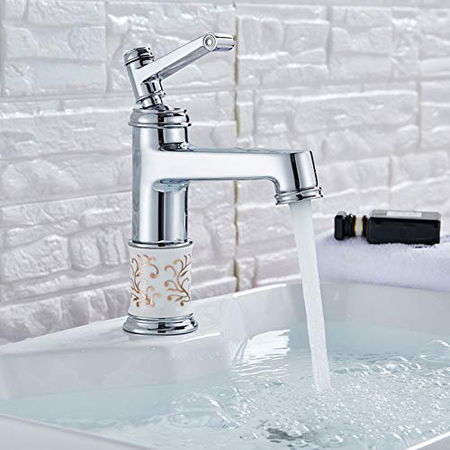 YHSGY Waschtischarmaturen Waschbecken Messing Wasserhahn Heiß Kaltmischer Wasserhahn Bad Kran Deck Mount Chrom Gebürstet Gold Farbe