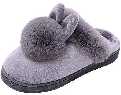 Schuhe Frauen Winter Home Furry Rabbit Ears Indoor Hausschuhe Soft Comfort Schuhe (39,Grau)
