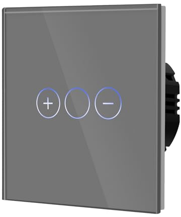 BSEED Interruptor de atenuación para lámparas LED, interruptor táctil de cristal, interruptor no wifi de 300 W 240 V para un ambiente perfecto, 1 compartimento de 2 vías, color gris