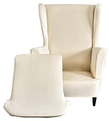 Highdi 2Teilig Ohrensessel Überzug aus Samt,Sessel-Überwürfe Ohrensessel Schonbezüge Bezug Sesselhusse Elastisch Stretch Tiger Stuhlbezug mit Armlehne Hohe Rückenlehne Universal (Cremefarbe)