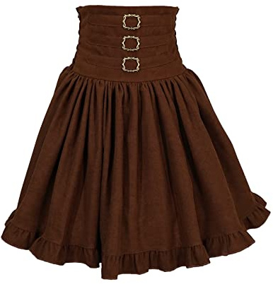 Minifalda de pana plisada gótica para mujer, de cintura alta, tutú vintage, elegante, acampanada, acampanada, con volantes, Marrón, talla única