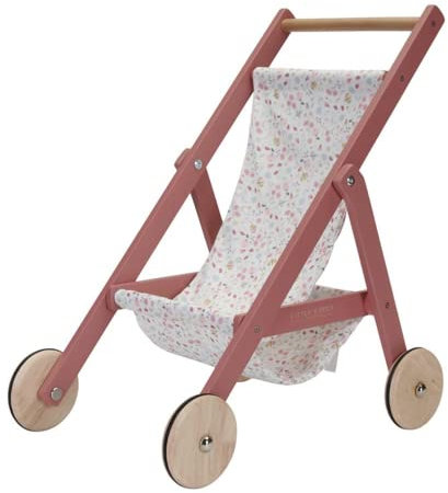 Little Dutch Holz Puppenbuggy Puppenwagen mit Ablagefach für Puppen von 33-46 cm (Flowers & Butterflies)