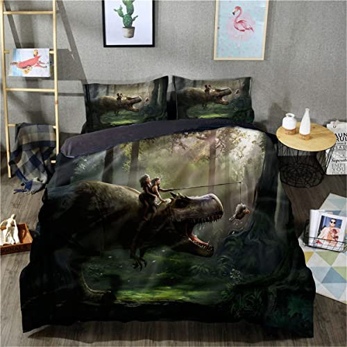 lixiaochao 3D-Gedruckter Bettbezug, Dinosaurier-Bettwäsche, Bettbezug-Set, Bettbezug für alle Jahreszeiten (Einzelgröße 135 x 200 cm, 1 Bettbezug + 1 Kissenbezug)