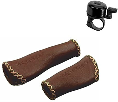 ergotec Humpert Ledergriffe LK 135/92 Fahrradgriffe ALS-09 in Braun inkl. Fahrradklingel