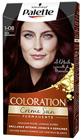 Schwarzkopf - Palette - Coloration Permanente Cheveux - Crème Soin - Brillance Intense - Couvre 100% des Cheveux Blancs - Tenue 8 semaines - Noir Bordeaux 1.08